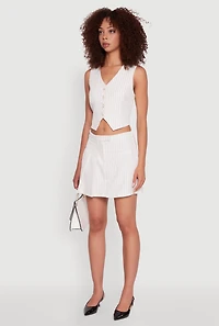Womens Pinstripe Button Front Cropped Vest, White, Size L
