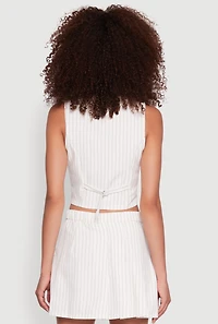 Womens Pinstripe Button Front Cropped Vest, White, Size L