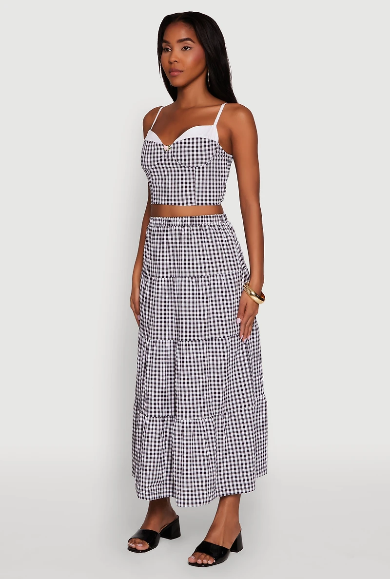 Gingham Smocked Back Bustier Top
