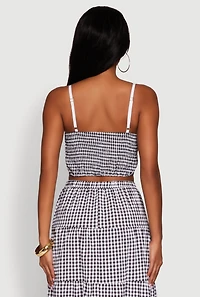 Womens Gingham Smocked Back Bustier Top, Multi, Size S