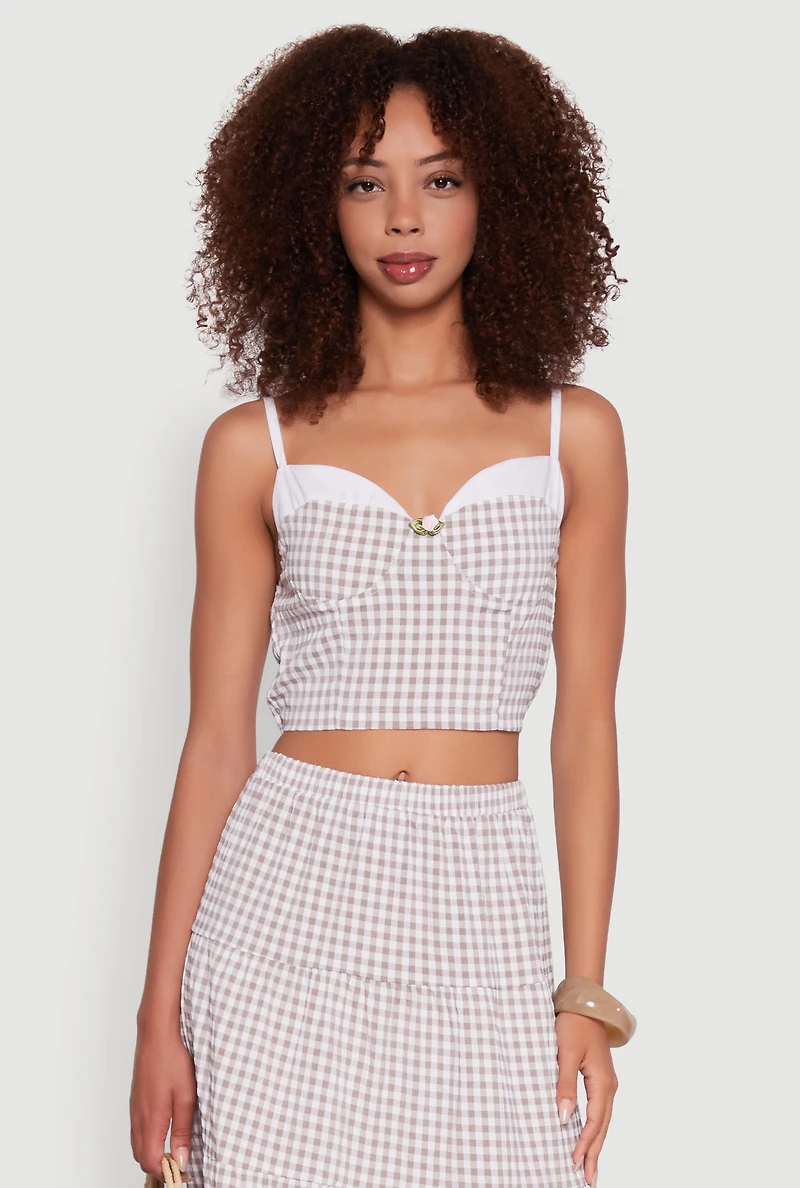 Gingham Smocked Back Bustier Top