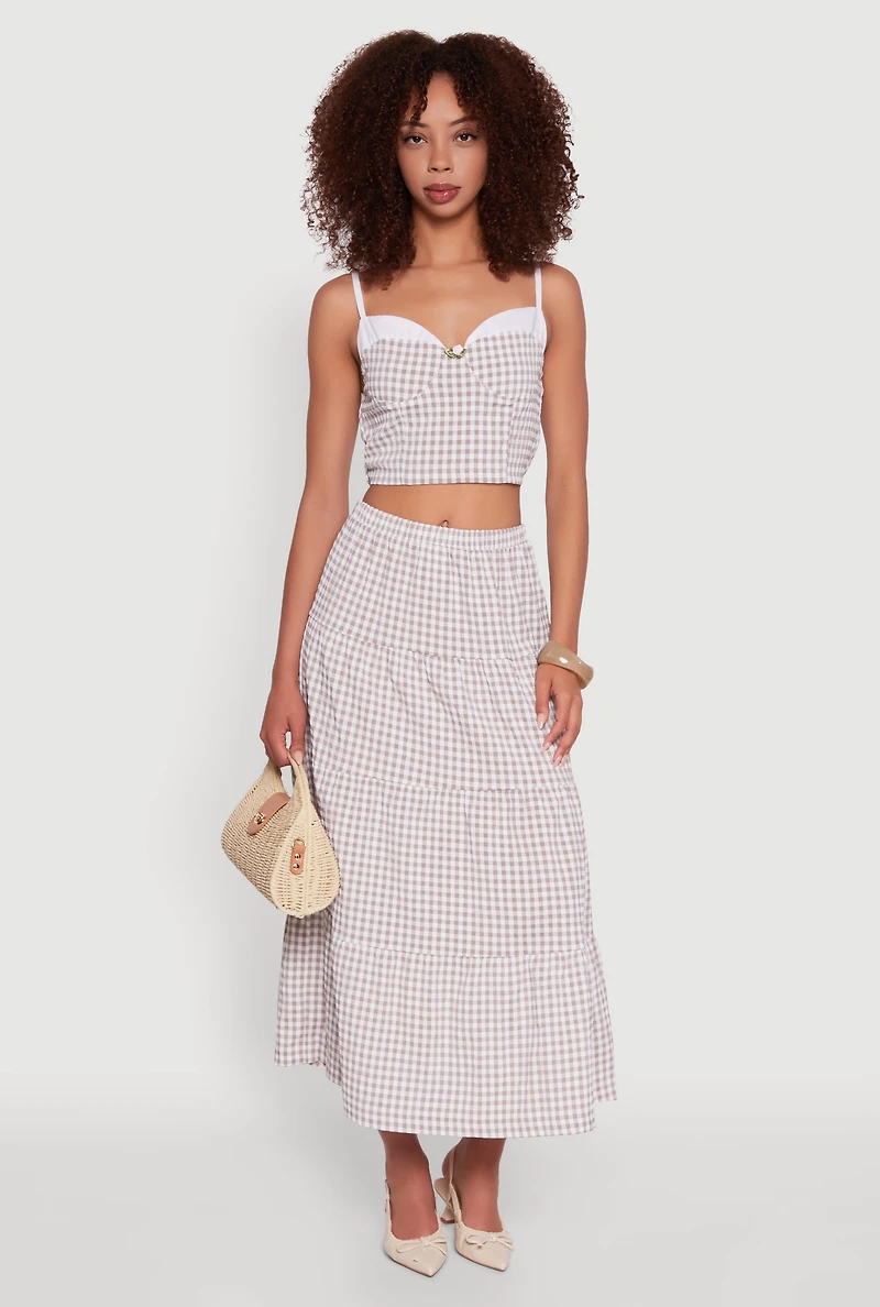 Gingham Smocked Back Bustier Top