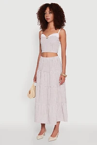 Gingham Smocked Back Bustier Top