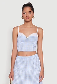 Womens Gingham Smocked Back Bustier Top, S