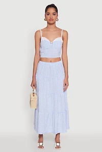 Womens Gingham Smocked Back Bustier Top, S