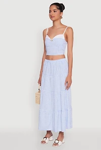 Womens Gingham Smocked Back Bustier Top, S