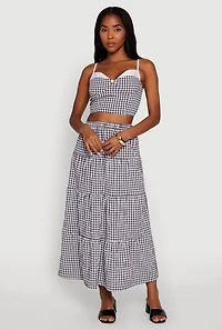High Waisted Gingham Tiered Skirt