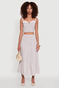 Womens High Waisted Gingham Tiered Skirt, Multi, Size M