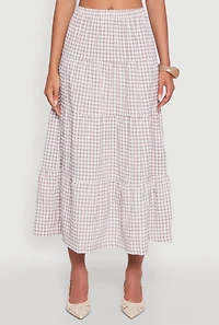 Womens High Waisted Gingham Tiered Skirt, Multi, Size M