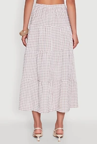 Womens High Waisted Gingham Tiered Skirt, Multi, Size L