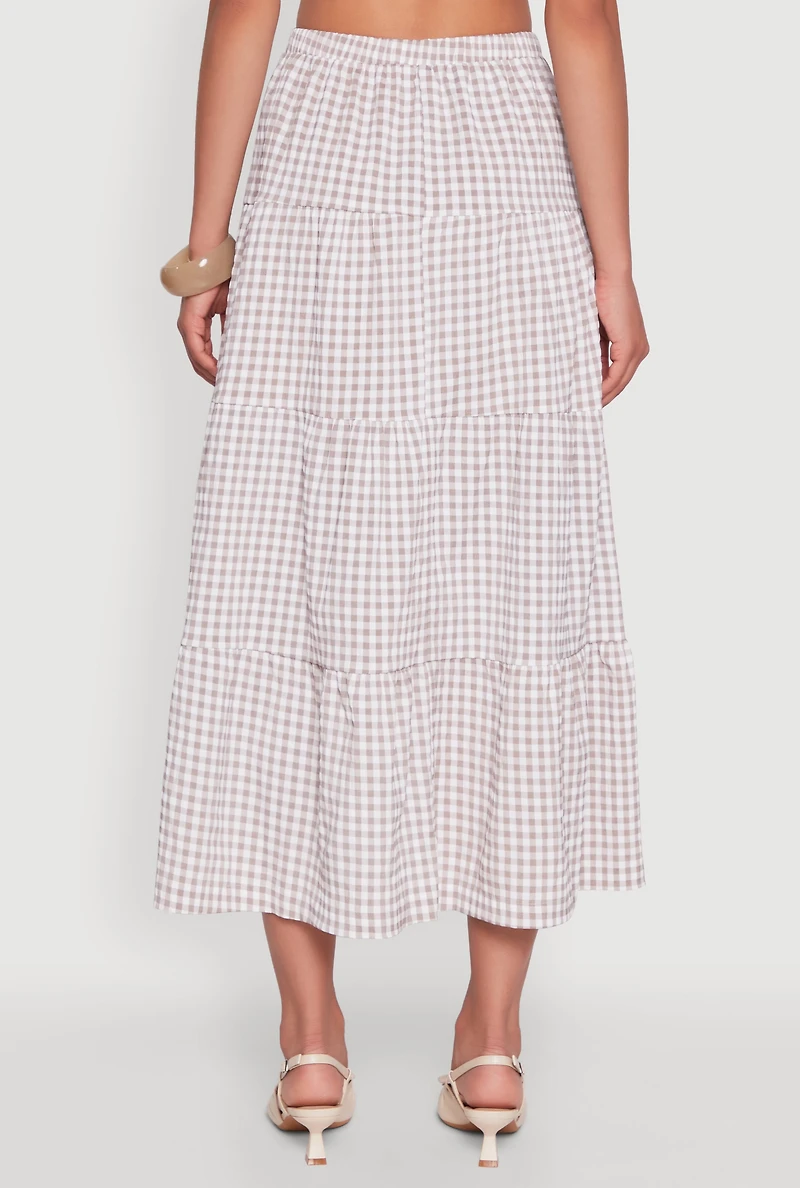 High Waisted Gingham Tiered Skirt