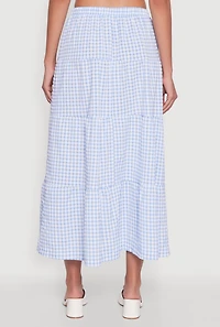 Womens High Waisted Gingham Tiered Skirt,