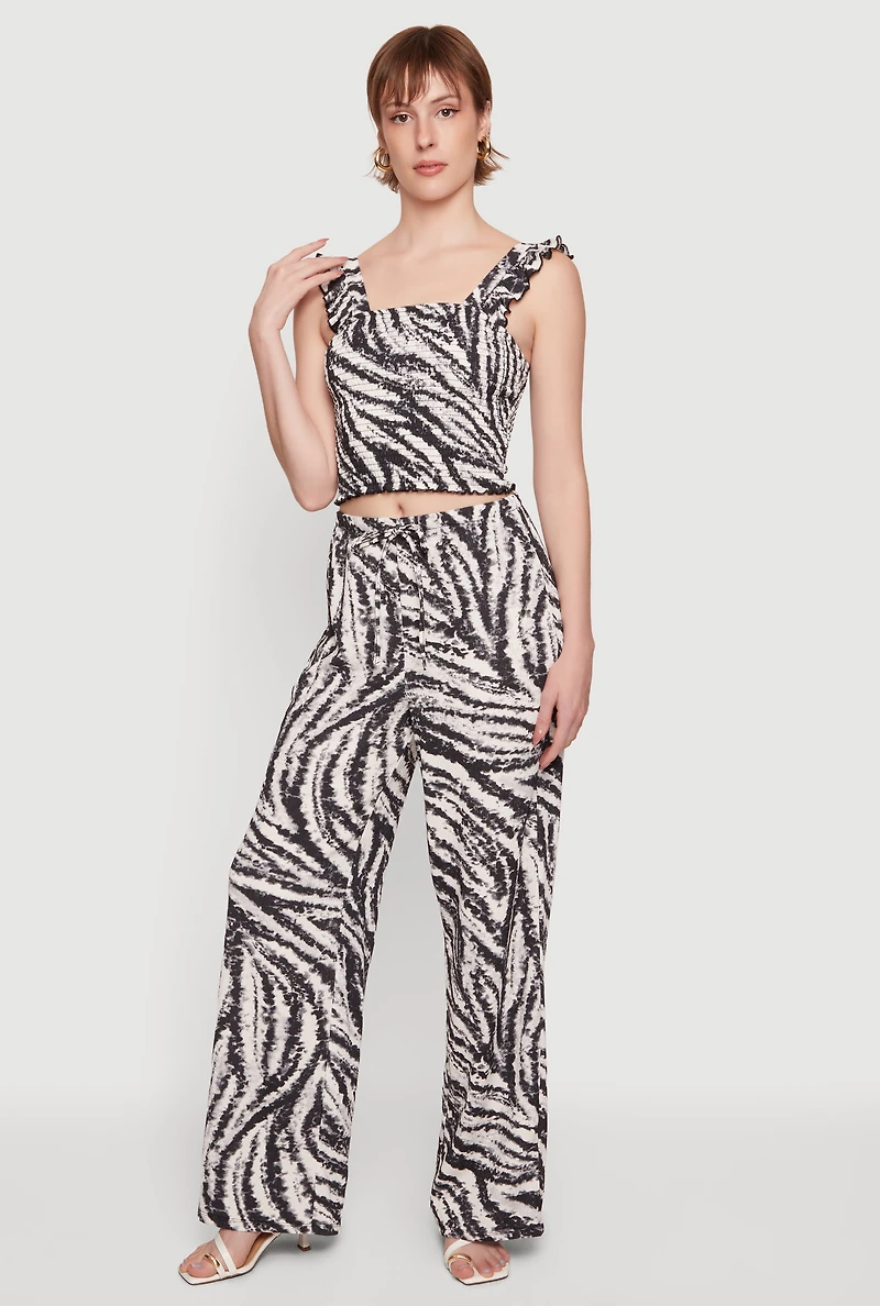 Zebra Print Drawstring Wide Leg Pants
