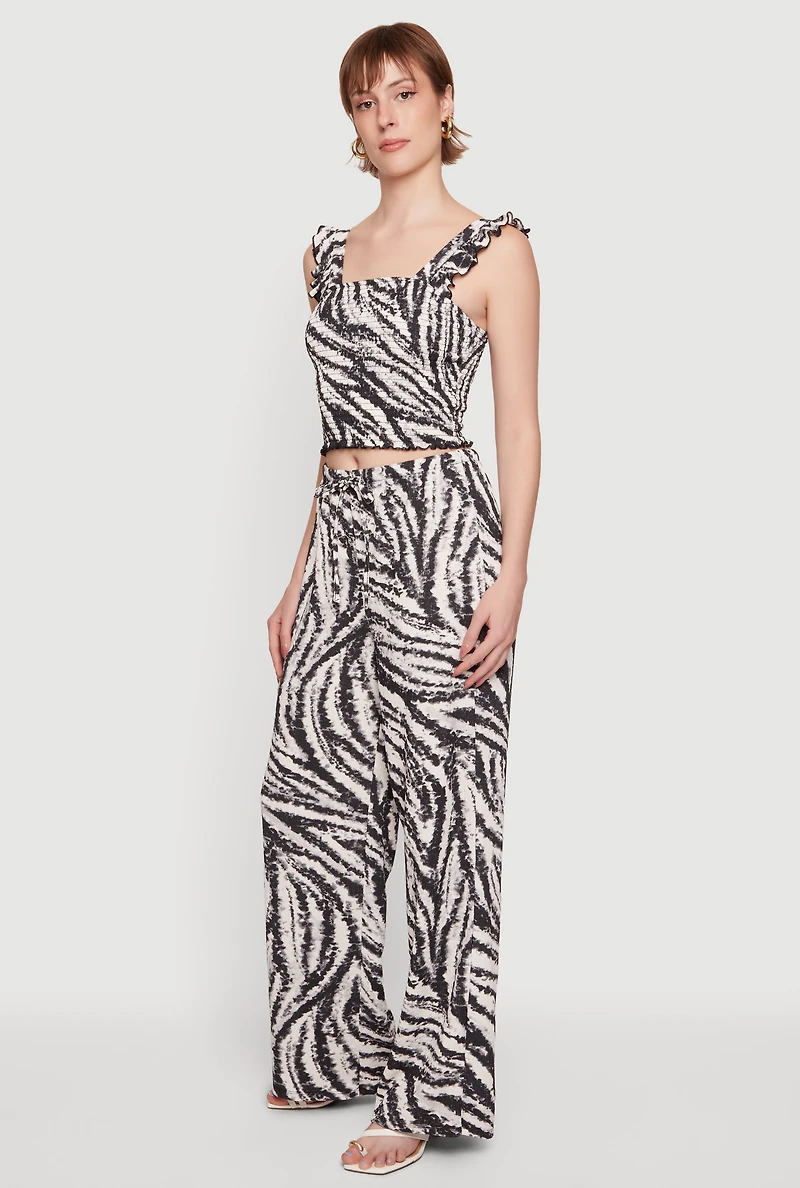 Zebra Print Drawstring Wide Leg Pants