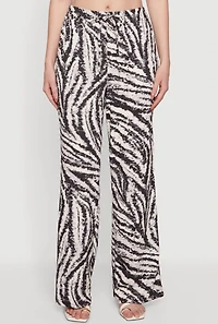 Zebra Print Drawstring Wide Leg Pants