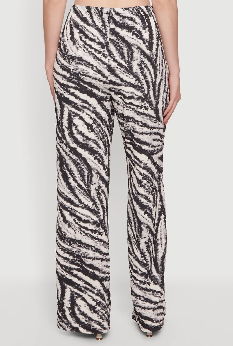 Zebra Print Drawstring Wide Leg Pants