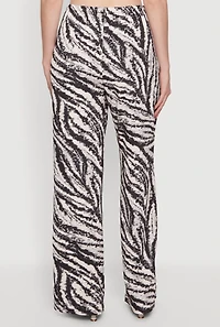 Zebra Print Drawstring Wide Leg Pants