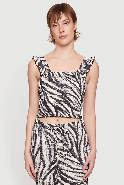 Zebra Print Smocked Crop Top with Ruffle Straps