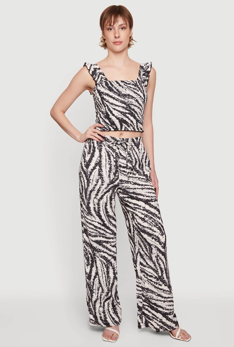 Zebra Print Smocked Crop Top with Ruffle Straps