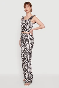 Zebra Print Smocked Crop Top with Ruffle Straps