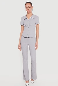 Brushed Rib Knit Ruched Button Front Shirt