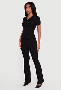 Brushed Rib Knit High Waisted Pull On Flare Pants