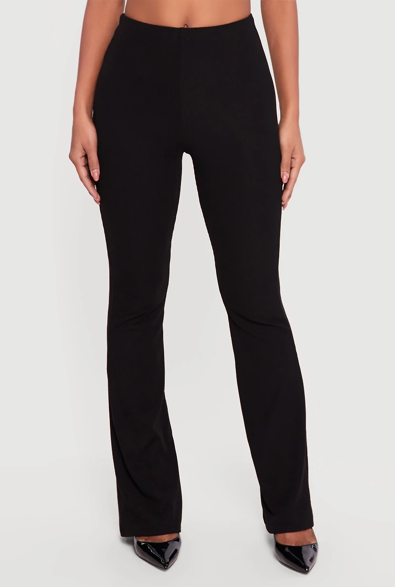 Brushed Rib Knit High Waisted Pull On Flare Pants