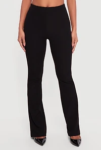 Brushed Rib Knit High Waisted Pull On Flare Pants