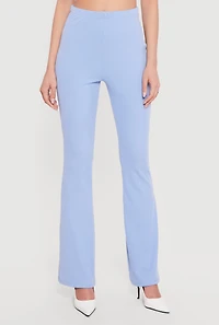 Brushed Rib Knit High Waisted Pull On Flare Pants