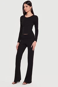 Rib Knit Long Sleeve Crew Neck Crop Top