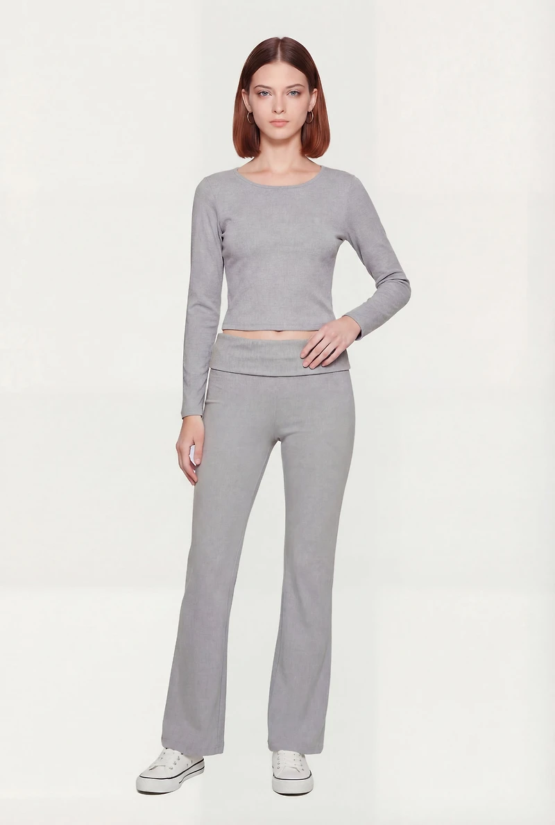 Rib Knit Long Sleeve Crew Neck Crop Top