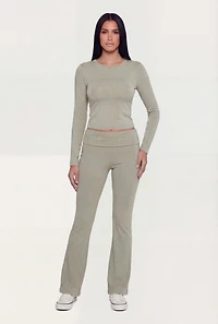 Ribbed Knit Fold Over Flare Leg Pants