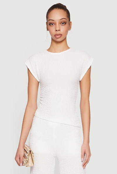 Textured Knit Asymmetrical Ruched Side Blouse