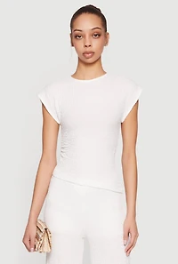 Textured Knit Asymmetrical Ruched Side Blouse