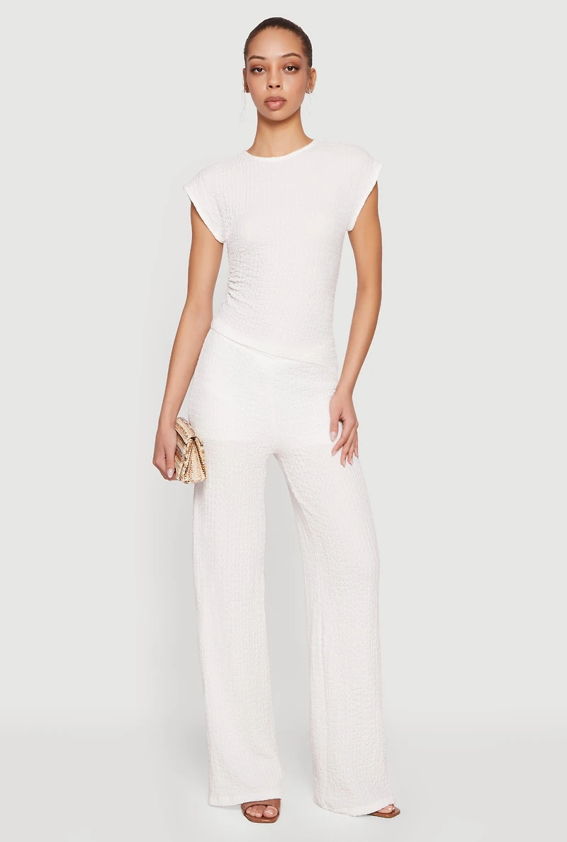 Textured Knit Asymmetrical Ruched Side Blouse