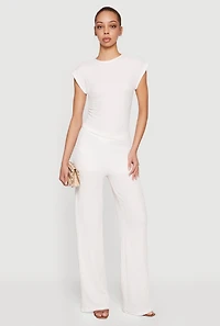 Textured Knit Asymmetrical Ruched Side Blouse