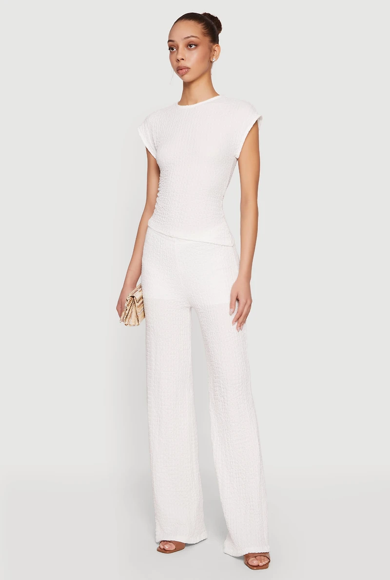 Textured Knit Asymmetrical Ruched Side Blouse