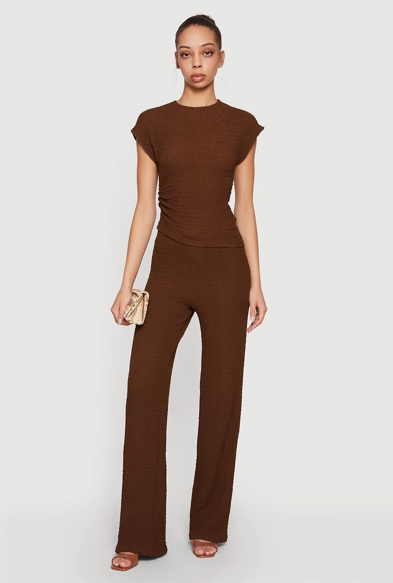 Textured Knit Asymmetrical Ruched Side Blouse