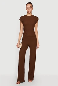 Textured Knit Asymmetrical Ruched Side Blouse
