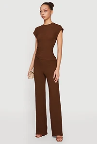 Textured Knit Asymmetrical Ruched Side Blouse