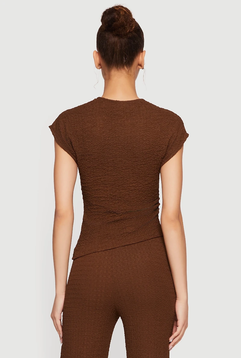 Textured Knit Asymmetrical Ruched Side Blouse