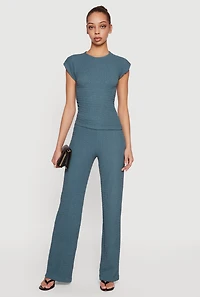 Mid Rise Textured Knit Straight Leg Pants