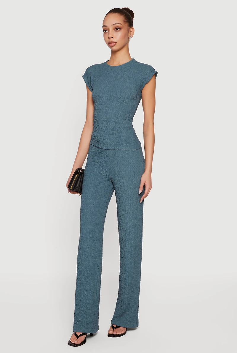 Mid Rise Textured Knit Straight Leg Pants