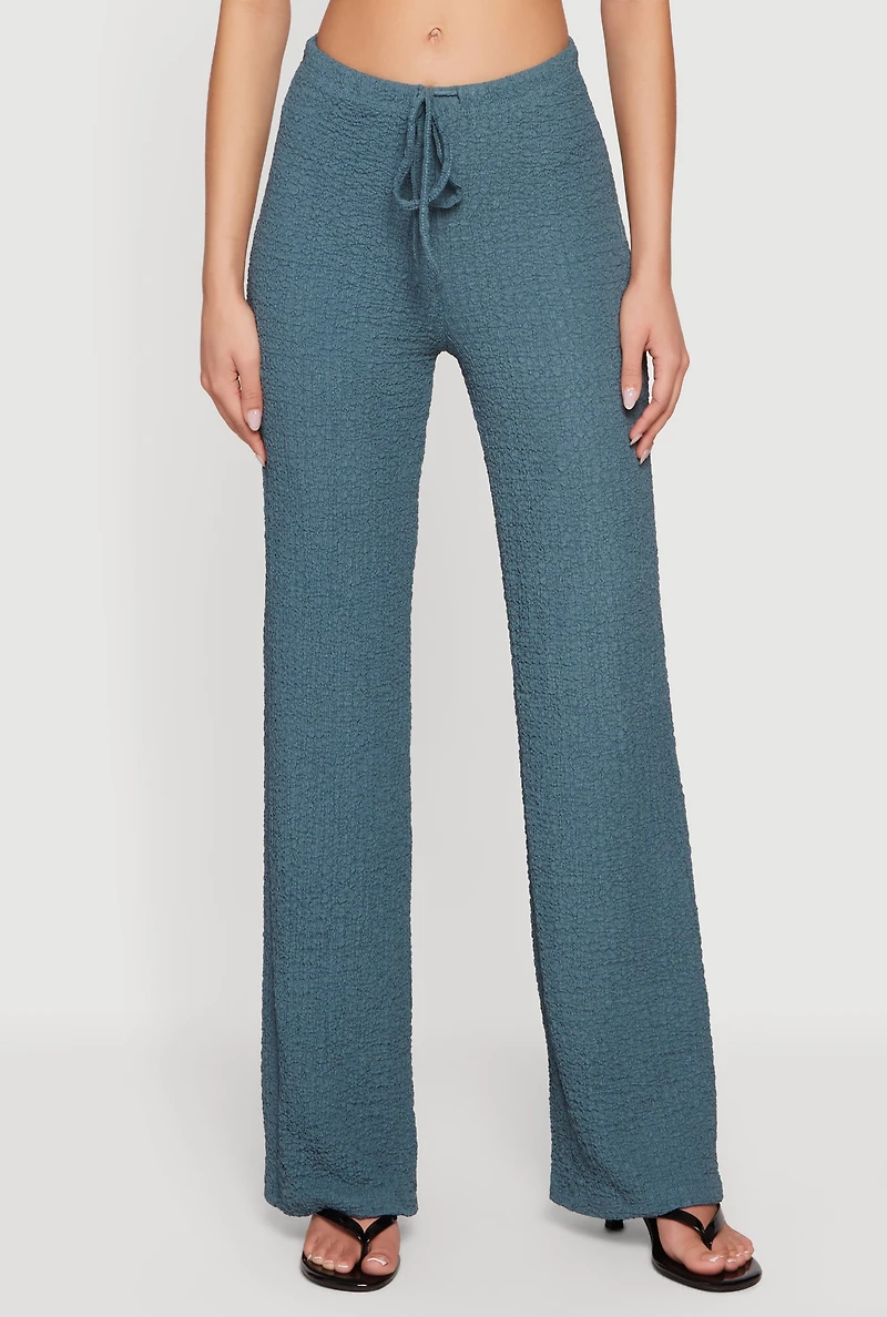 Mid Rise Textured Knit Straight Leg Pants