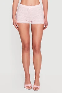 Scalloped Trim Floral Lace Bow Detail Shorts