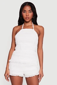 Mesh Ruffled Tie Neck Halter Top