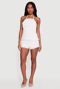 Mesh Ruffled Tie Neck Halter Top