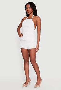 Mesh Ruffled Tie Neck Halter Top