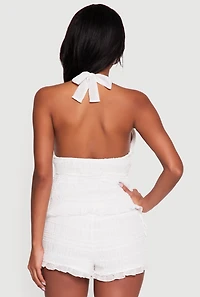 Mesh Ruffled Tie Neck Halter Top