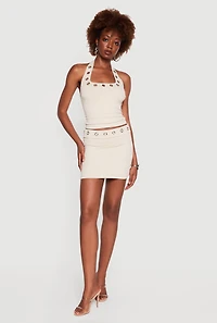 Grommet Fold Over Mini Skirt